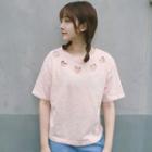 Heart Perforated Short Sleeve T-shirt