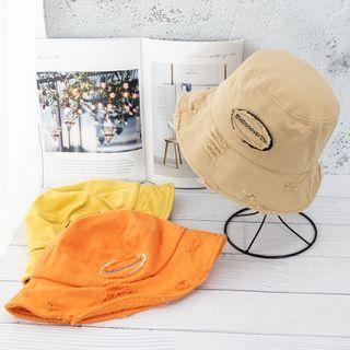 Lettering Embroidered Distressed Bucket Hat