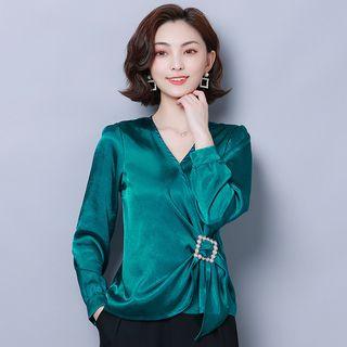 Long-sleeve Belt-waist Top