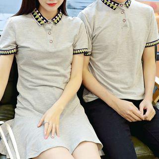 Couple Matching Short-sleeve Patterned Trim Polo Shirt / Dress