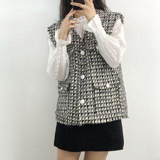 Long-sleeve Lace Plain Shirt / Vest