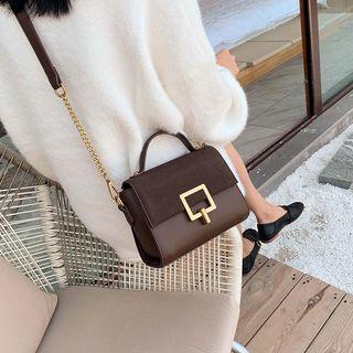 Faux Leather Square Buckled Crossbody Bag