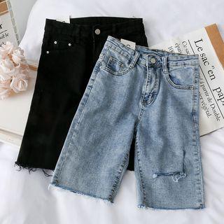 High-waist Cutout Denim Shorts