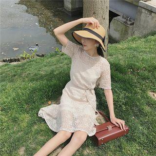 Set: Lace Short Sleeve Dress + Slipdress