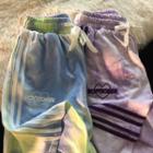 Striped Lettering Embroidered Tie-dye Sweatshorts