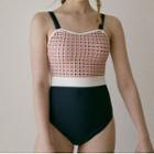 Color Block Houndstooth Panel Swimsuit