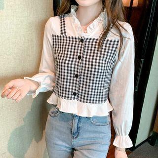 Ruffled Gingham Panel Blouse