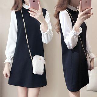Mandarin Collar Mock Two Piece A-line Dress