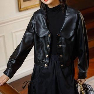 Patent Button-up Cropped Jacket
