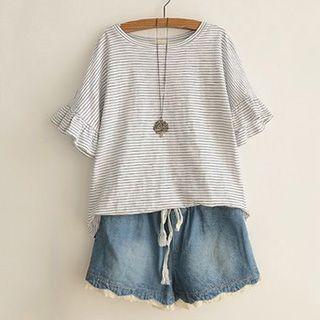 Stripe Frill Sleeve T-shirt