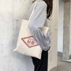Canvas Printed Tote Bag Beige - One Size