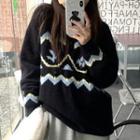 Pattern Long-sleeve Knit Sweater