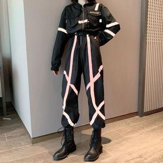 Long-sleeve Hooded Cargo Jumpsuit With Belt