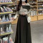 Two-tone Sweater / Maxi A-line Skirt
