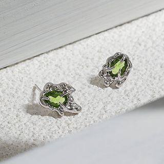Asymmetrical Rhinestone Stud Earring 1 Pair - With Ear Plug - Silver - One Size