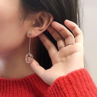 Rhinestone Moon & Star Dangle Earring Star & Moon - Rose Gold - One Size