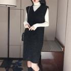 Long-sleeve Top / Sleeveless V-neck Knit Dress
