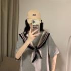 Mock-two-piece Neck-tie T-shirt