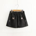 Cat Embroidered Wide Leg Shorts