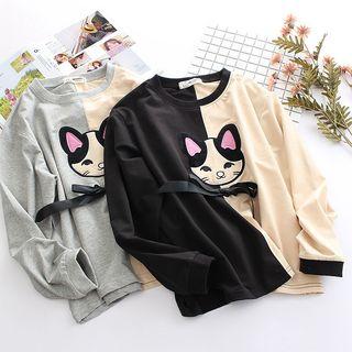Cat Colour Block Long-sleeve Sweatshirt