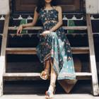 Spaghetti-strap Floral Printed Lace-up Maxi Dress As Shown In Figure - One Size