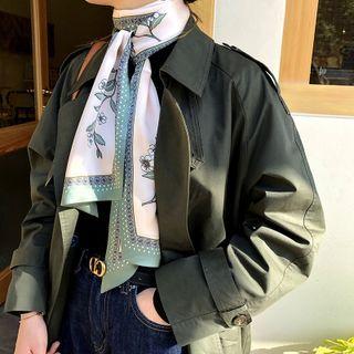 Printed Silk Narrow Scarf Green - 150x15cm - J2011
