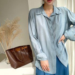 Dip-back Textured Shirt Sky Blue - One Size