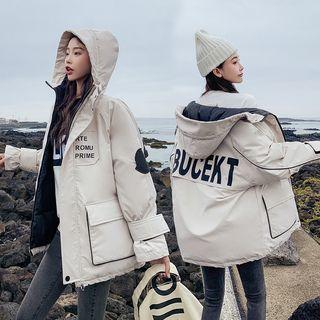 Letter Hooded Padded Cargo Jacket