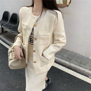 Tweed Cardigan / High-waist Skirt