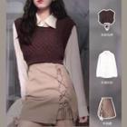 Plain Shirt / Knit Sweater Vest / Lace-up A-line Skirt
