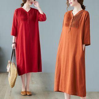 3/4-sleeve Henley Midi Dress