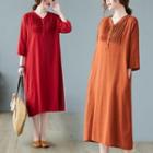 3/4-sleeve Henley Midi Dress