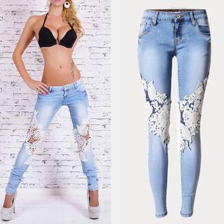 Crochet Lace Applique Skinny Jeans