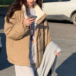 Plain Zip-up Fleece-lined Jacket