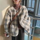 Plaid Fleece Jacket Off-white & Gray - One Size