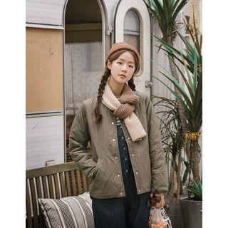 Round-neck Snap-button Quilted Jacket