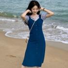 Puff-sleeve Blouse / Button-up Overall Dress