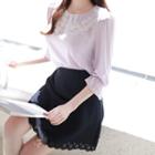 Lace-collar Puff-sleeve Blouse