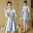 Short-sleeve Dotted Panel A-line Mini Dress