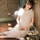 Short-sleeved Lace Nightdress