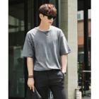 Open-placket Short-sleeve T-shirt