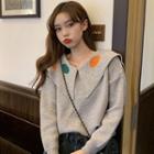 Contrast Color Dotted Collared Sweater Gray - One Size