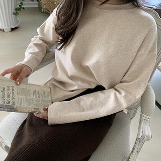 Long-sleeve Napped T-shirt Oatmeal - One Size