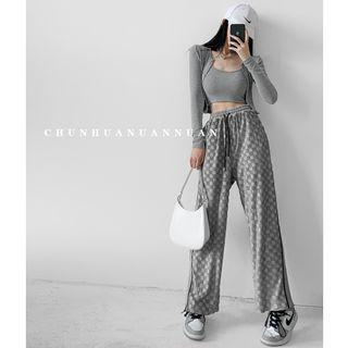 Checker Zipper-side Wide Sweatpants
