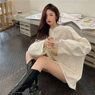Oversized Distressed Long T-shirt White - One Size