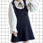 Balloon-sleeve Blouse / A-line Pinafore Dress