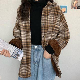 Fleece Plaid Long-sleeve Shacket