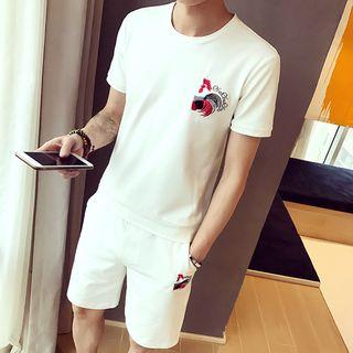 Set: Short-sleeve Rooster Embroidery T-shirt + Shorts
