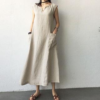 Sleeveless Linen Blend Long A-line Dress