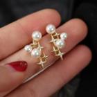 Star Faux Pearl Earring 1 Pair - Silver Needle - Gold - One Size